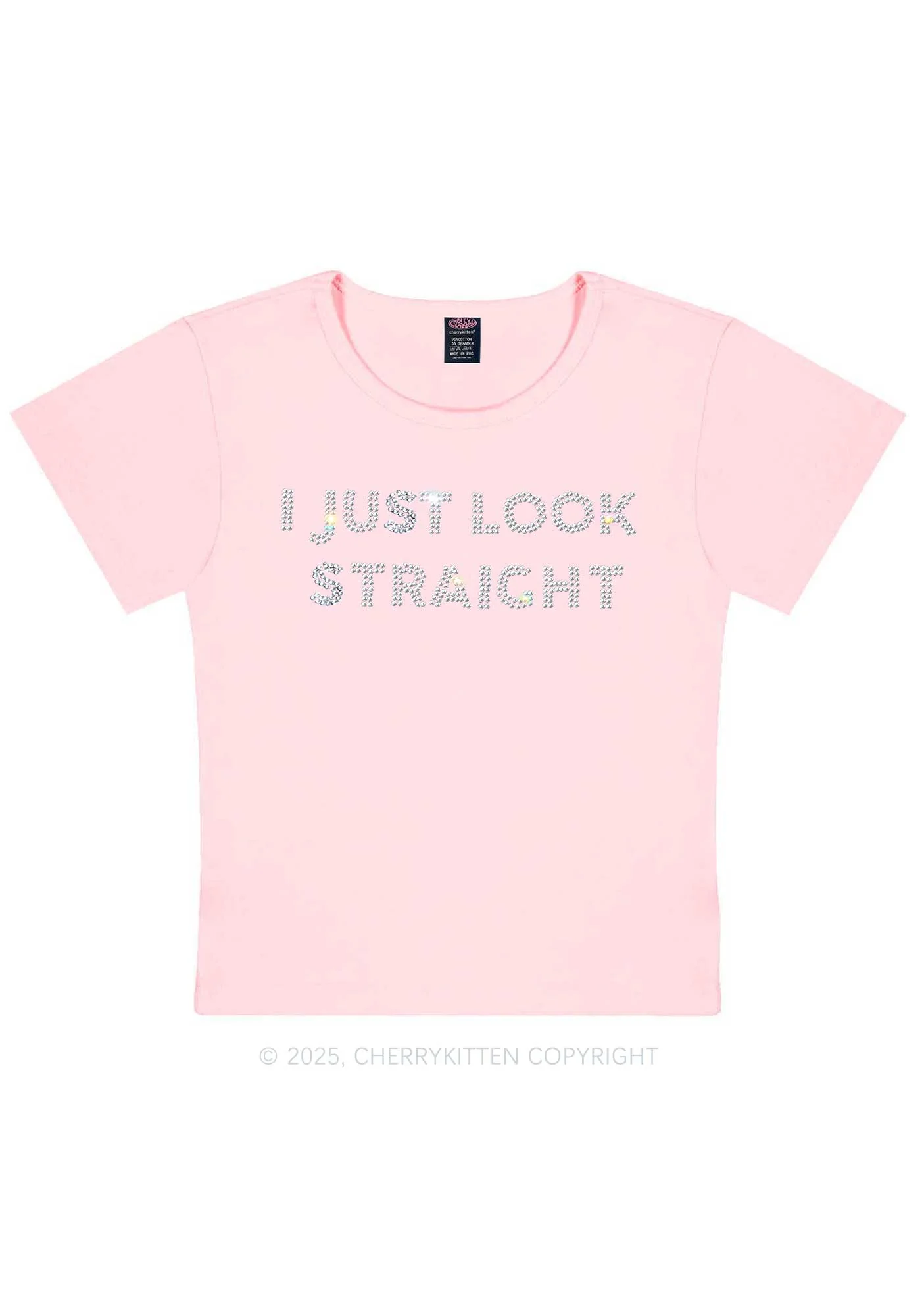 Rhinestone I Just Look Straight Pride Y2K Baby Tee Cherrykitten - Image 12