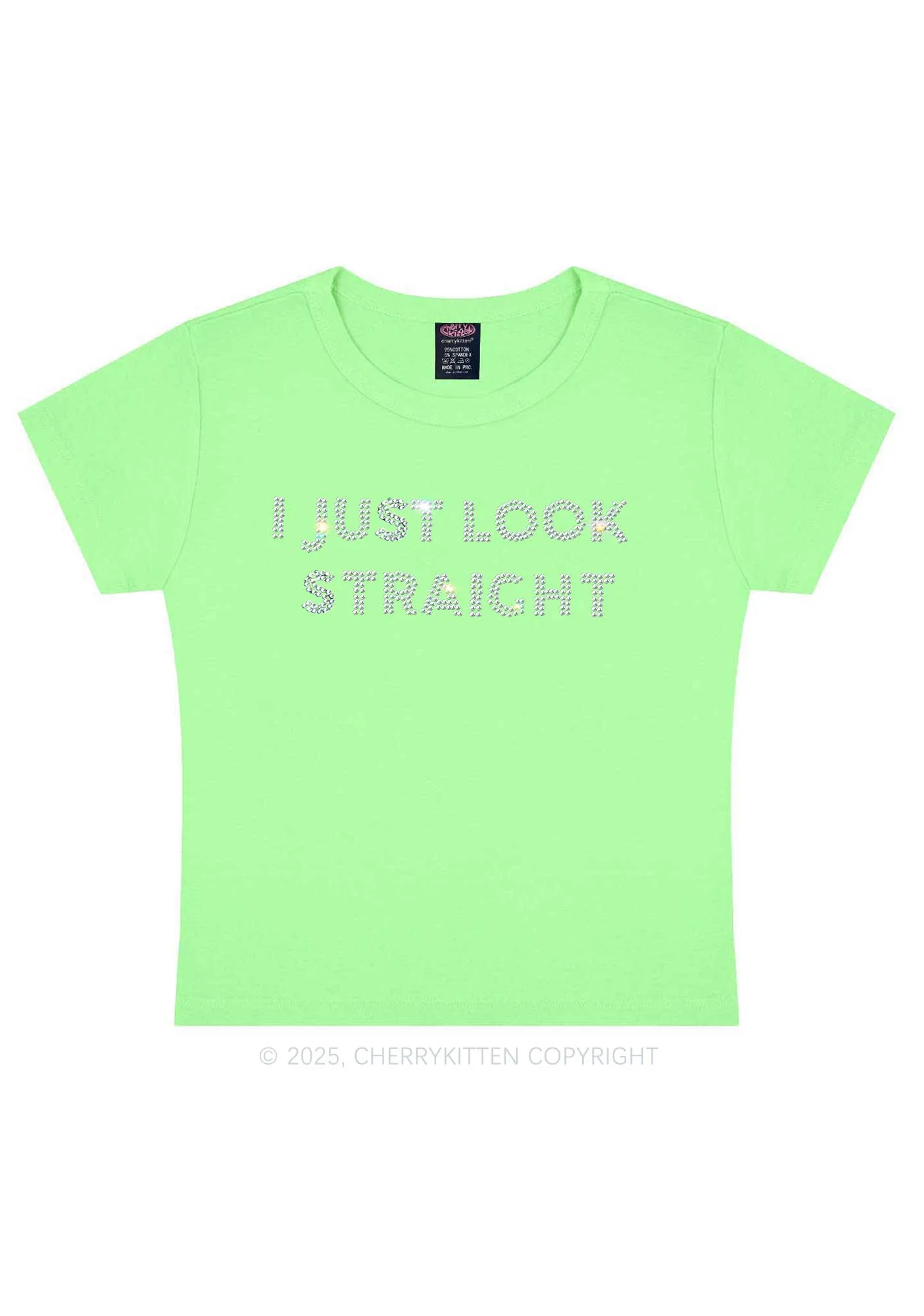 Rhinestone I Just Look Straight Pride Y2K Baby Tee Cherrykitten - Image 13