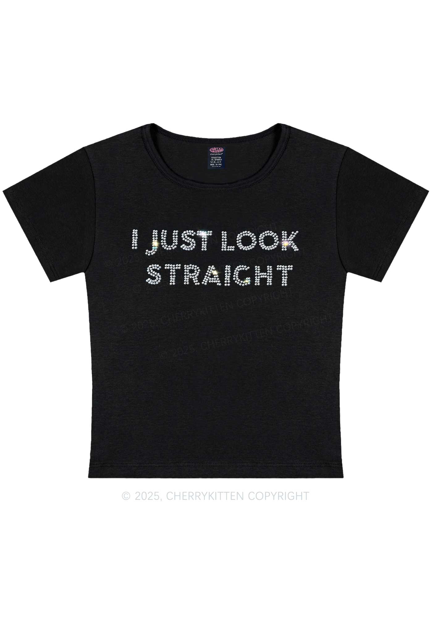 Rhinestone I Just Look Straight Pride Y2K Baby Tee Cherrykitten - Image 4