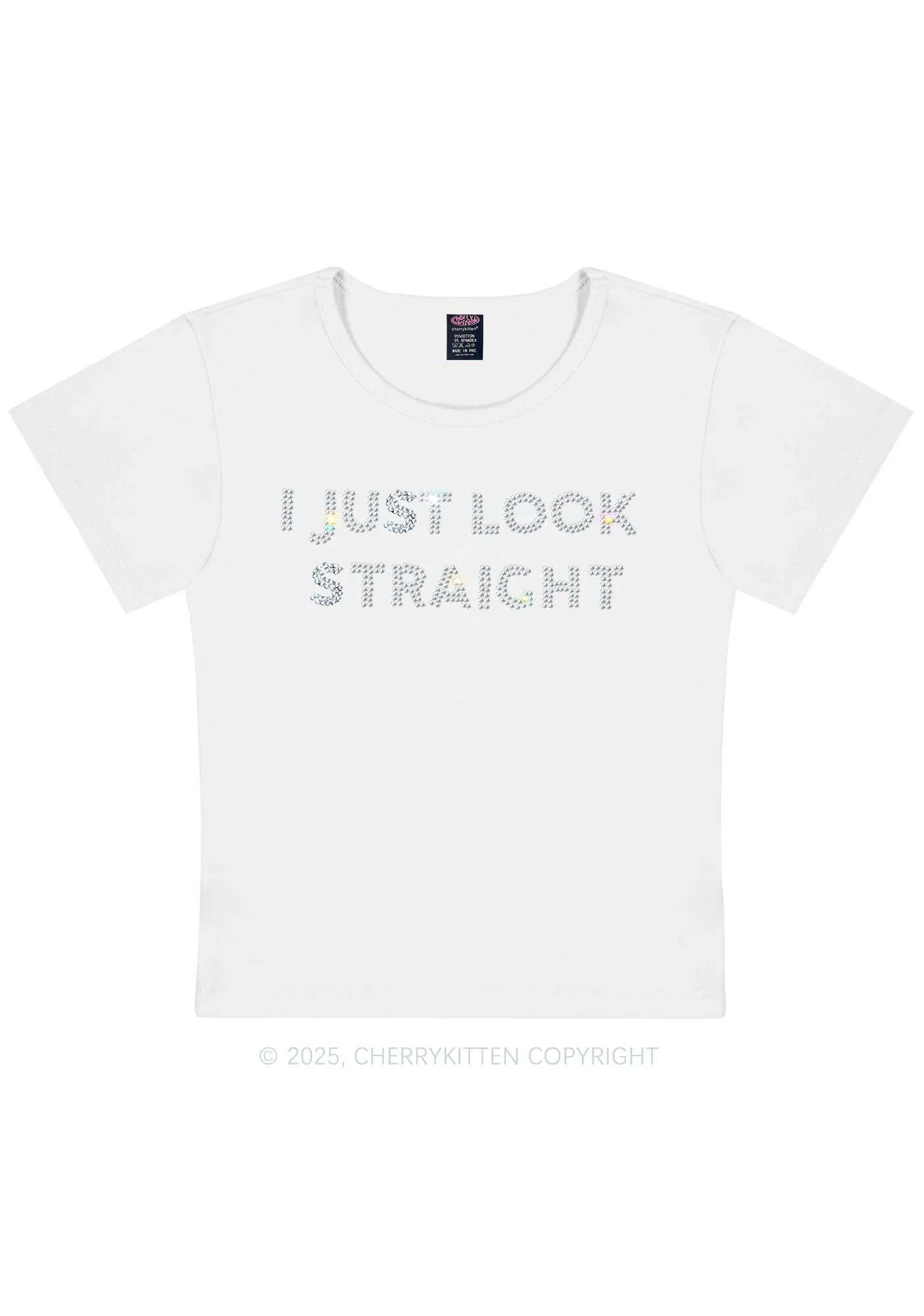 Rhinestone I Just Look Straight Pride Y2K Baby Tee Cherrykitten - Image 5