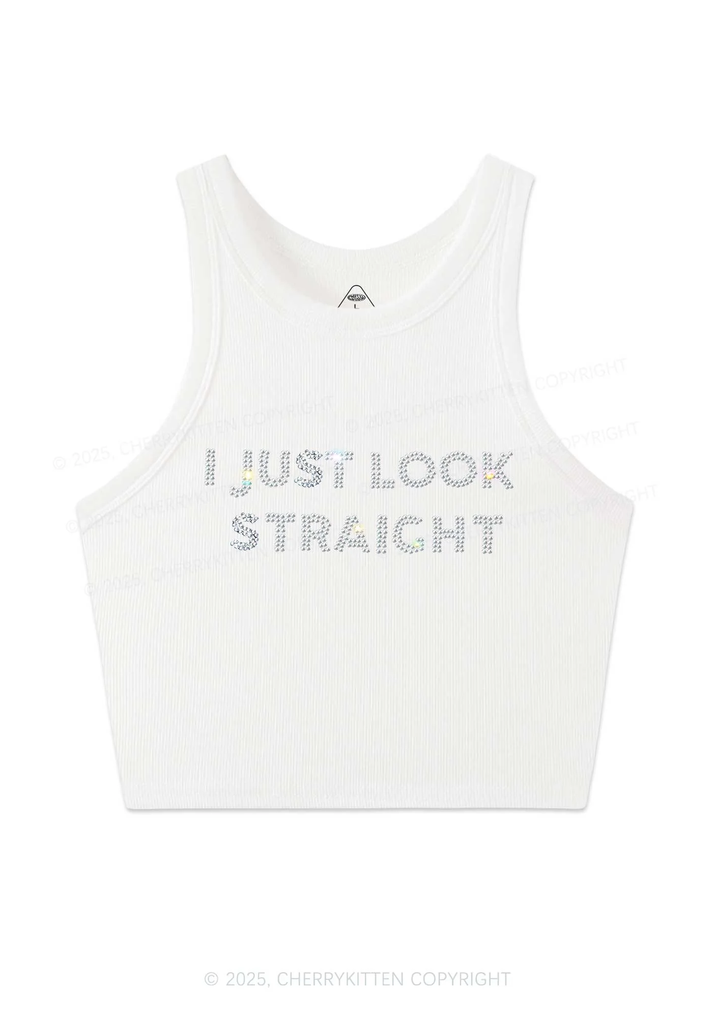 Rhinestone I Just Look Straight Pride Y2K Crop Tank Top Cherrykitten - Image 4