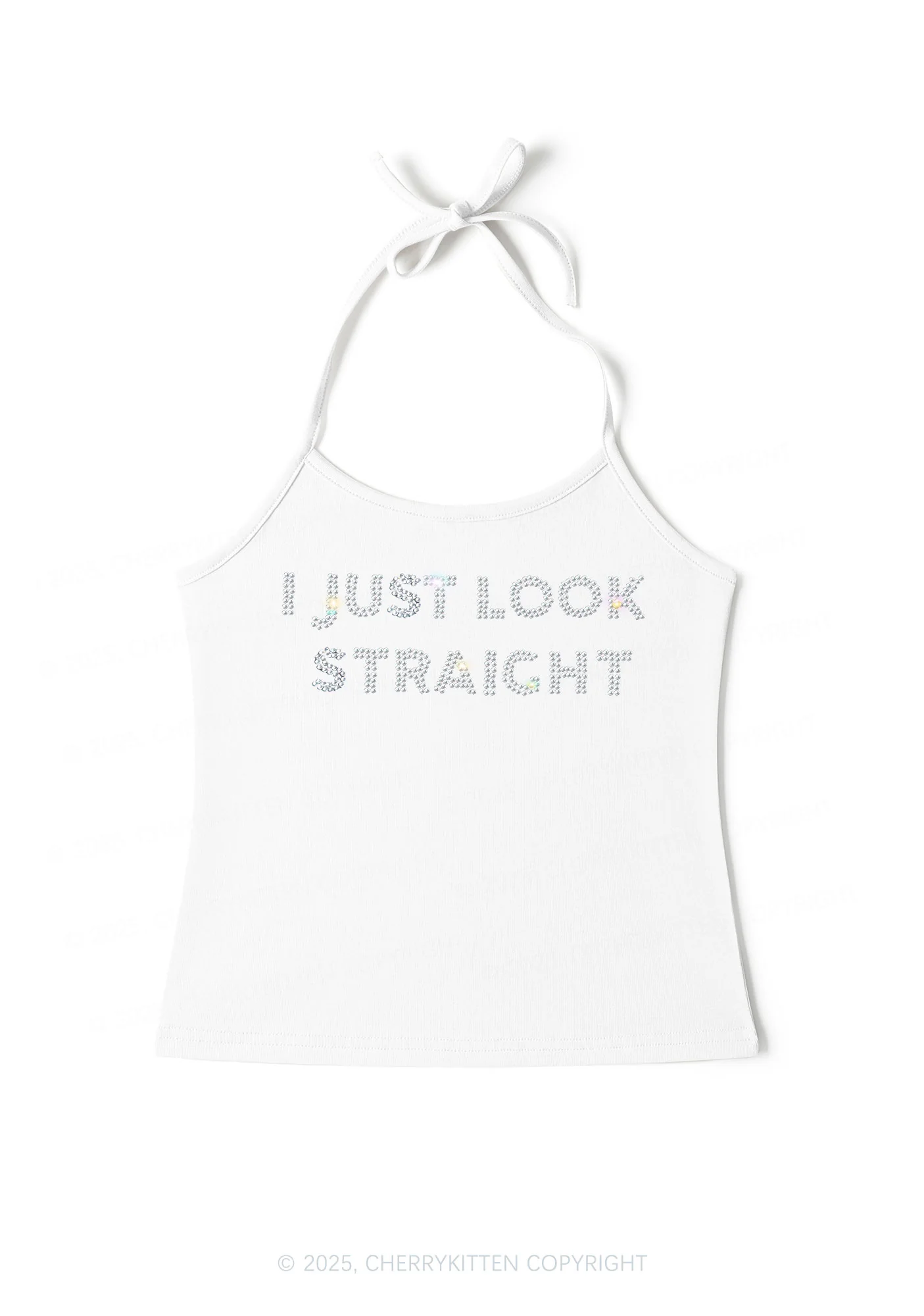 Rhinestone I Just Look Straight Pride Y2K Halter Neck Cami Cherrykitten - Image 2