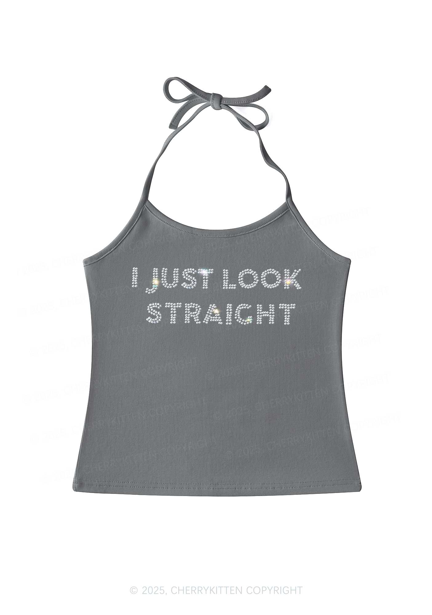 Rhinestone I Just Look Straight Pride Y2K Halter Neck Cami Cherrykitten - Image 4