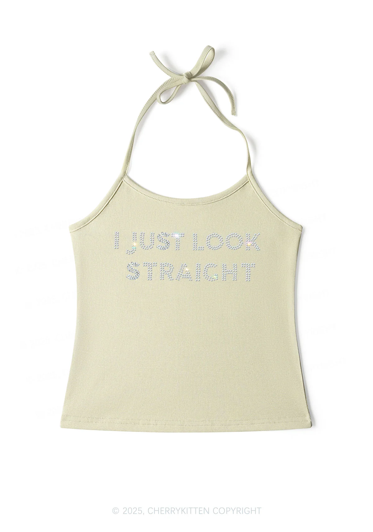 Rhinestone I Just Look Straight Pride Y2K Halter Neck Cami Cherrykitten - Image 6