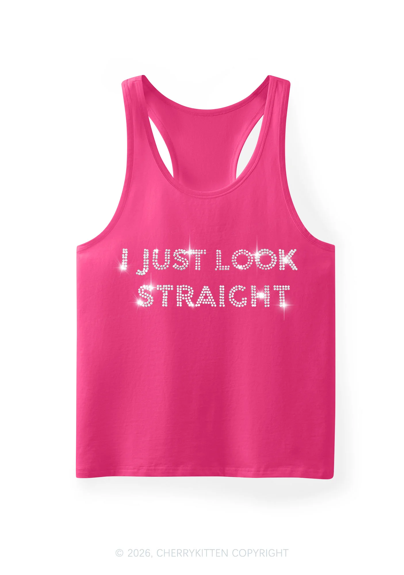 Rhinestone I Just Look Straight Pride Y2K Men Racerback Tank Top Cherrykitten - Image 3