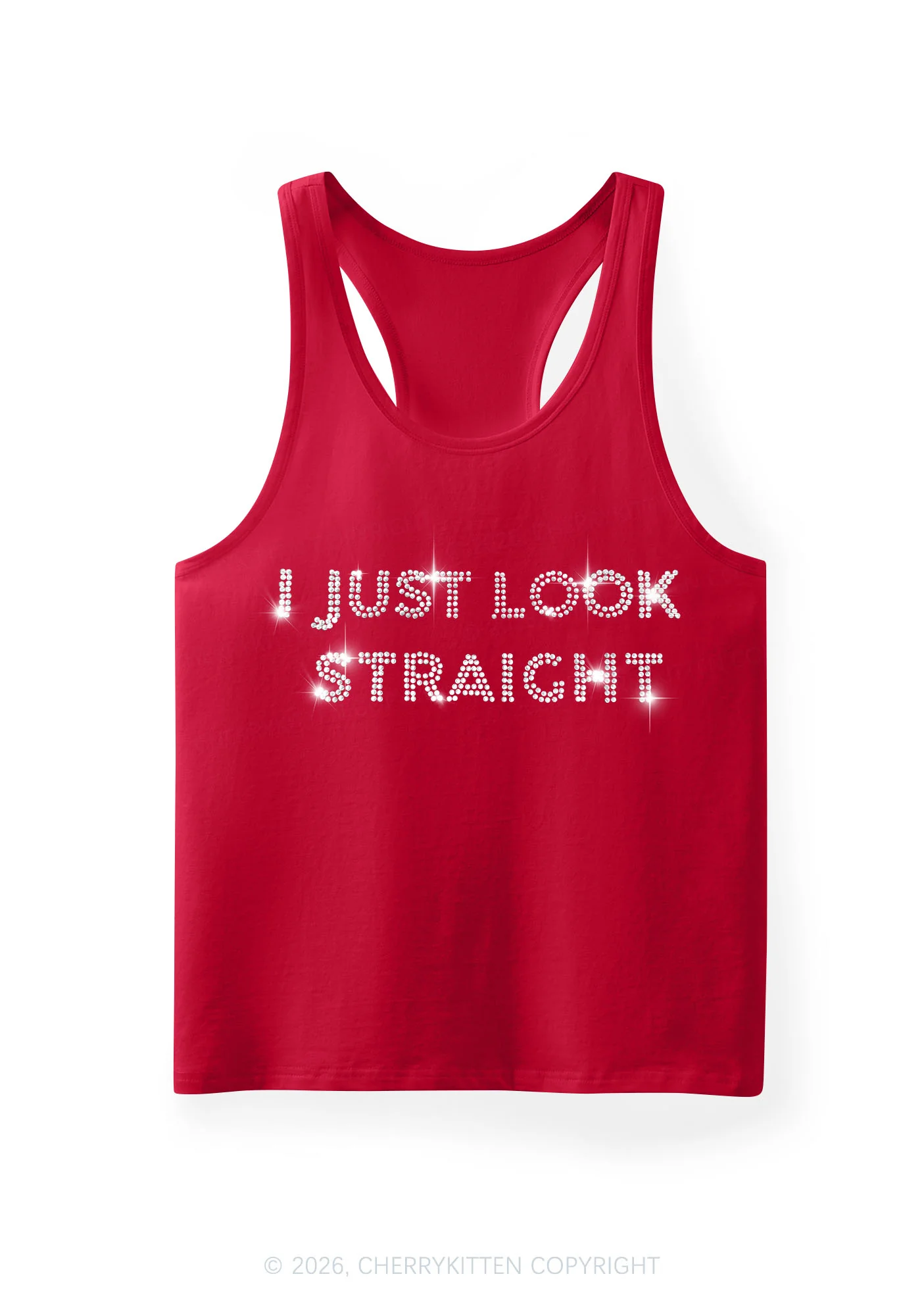 Rhinestone I Just Look Straight Pride Y2K Men Racerback Tank Top Cherrykitten - Image 4