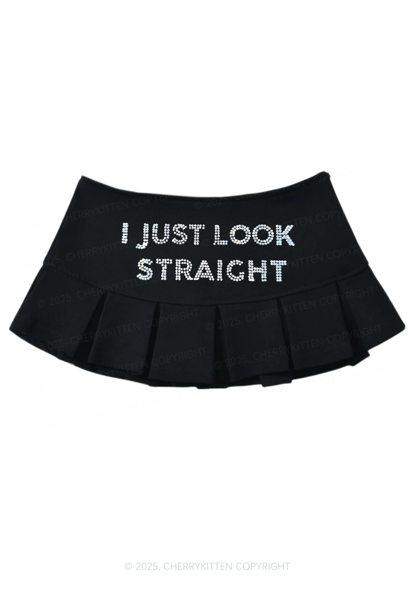 Rhinestone I Just Look Straight Pride Y2K Mini Pleated Skirts Cherrykitten - Image 2