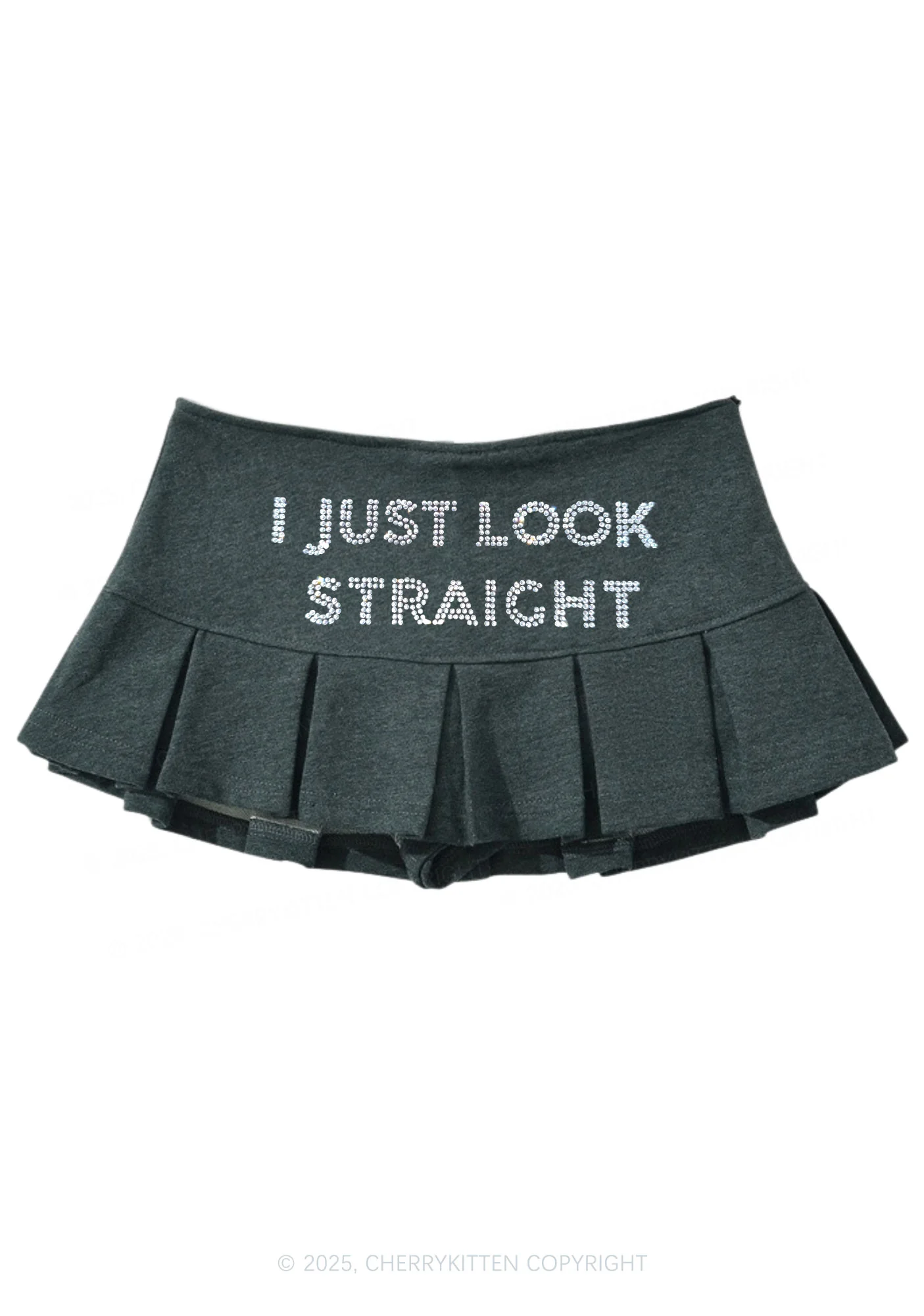 Rhinestone I Just Look Straight Pride Y2K Mini Pleated Skirts Cherrykitten - Image 3
