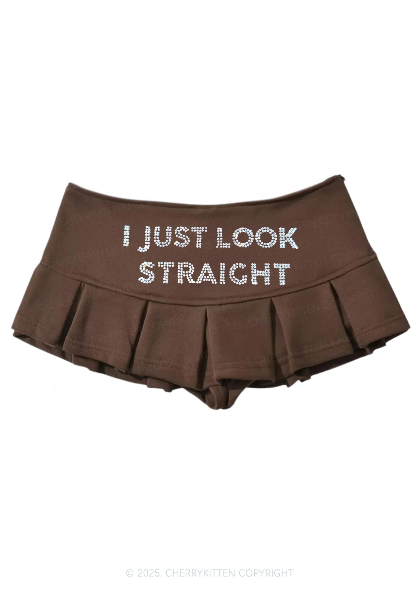 Rhinestone I Just Look Straight Pride Y2K Mini Pleated Skirts Cherrykitten - Image 4