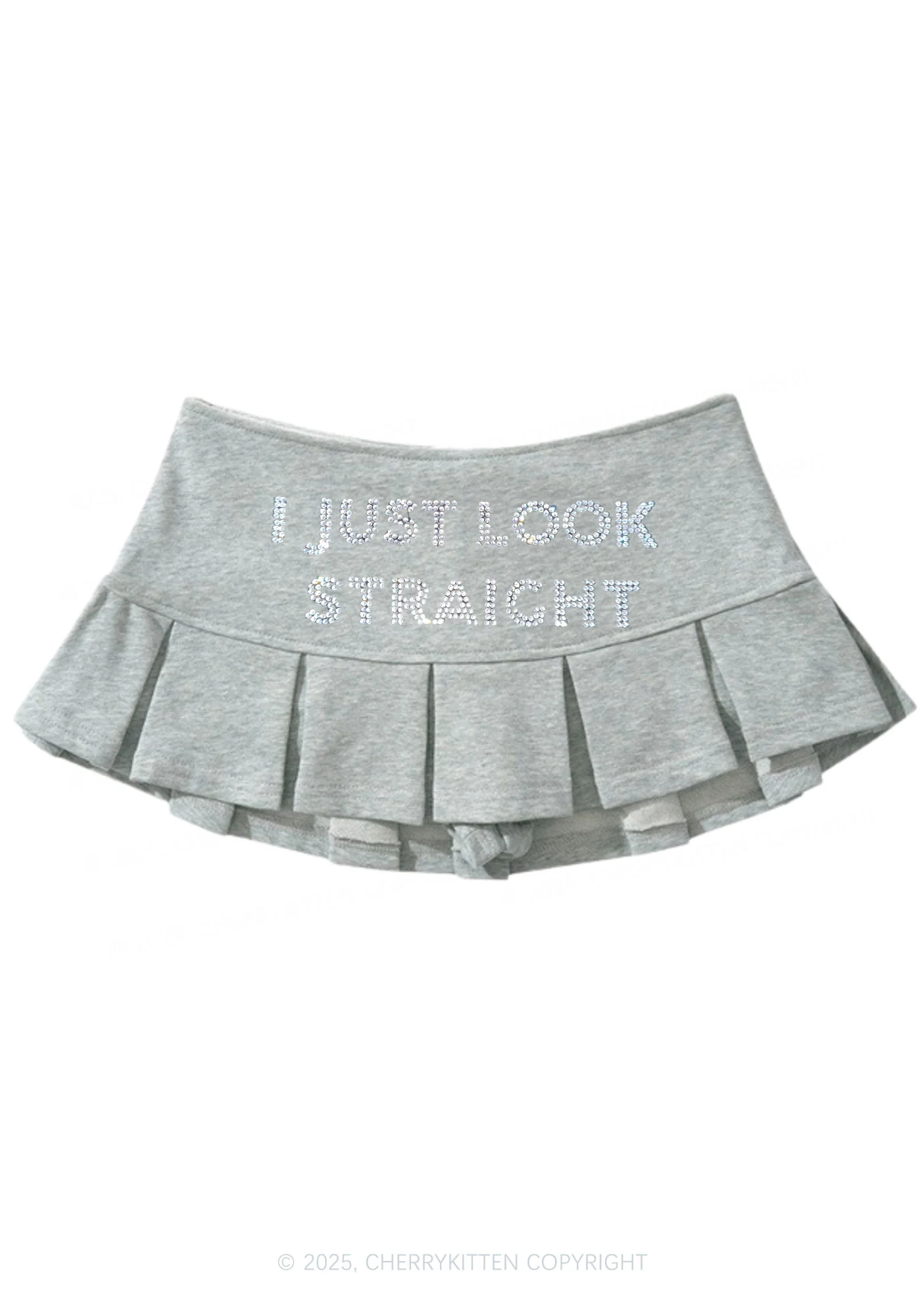 Rhinestone I Just Look Straight Pride Y2K Mini Pleated Skirts Cherrykitten - Image 5