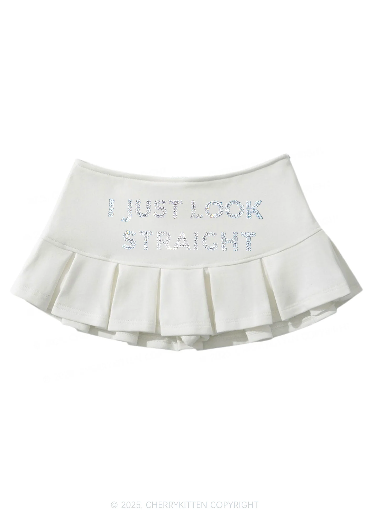 Rhinestone I Just Look Straight Pride Y2K Mini Pleated Skirts Cherrykitten - Image 6