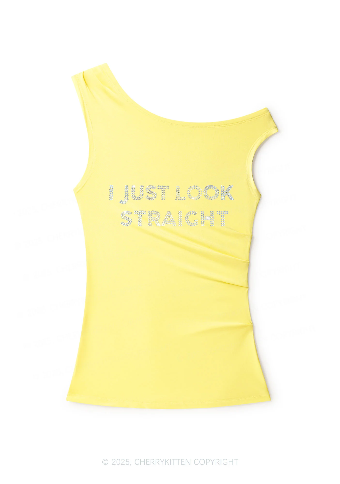 Rhinestone I Just Look Straight Pride Y2K Off Shoulder Tank Top Cherrykitten - Image 2