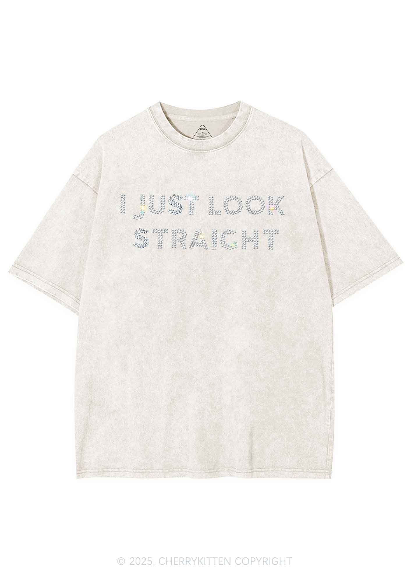 Rhinestone I Just Look Straight Pride Y2K Shirts Washed Tee Cherrykitten - Image 8