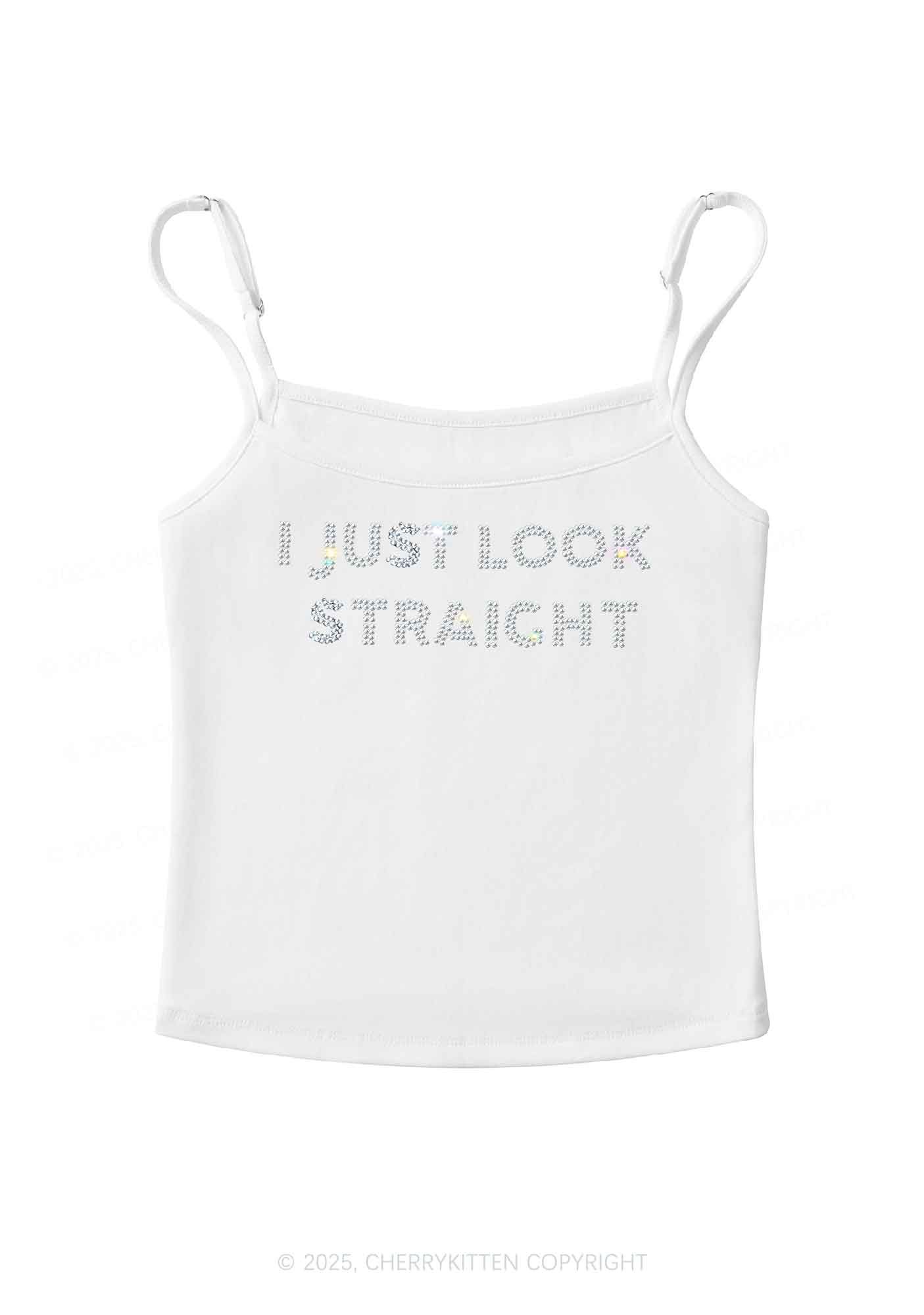 Rhinestone I Just Look Straight Pride Y2K Spaghetti Strap Cami Cherrykitten - Image 4