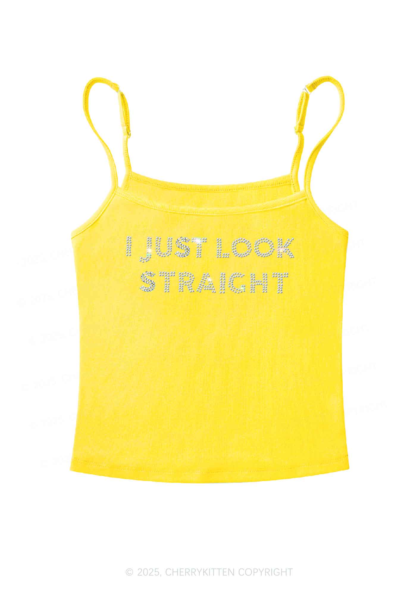 Rhinestone I Just Look Straight Pride Y2K Spaghetti Strap Cami Cherrykitten - Image 5