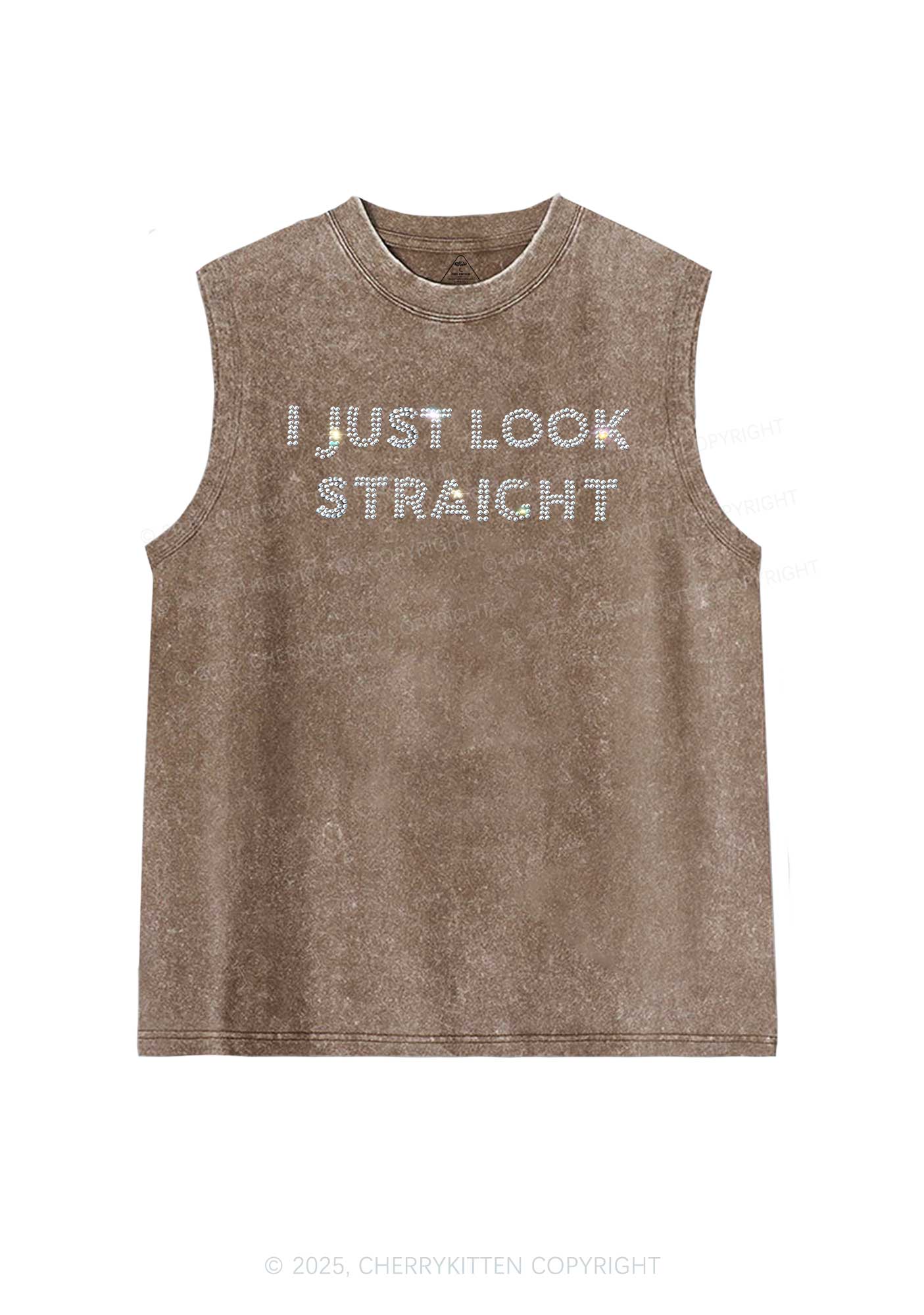 Rhinestone I Just Look Straight Pride Y2K Washed Muscle Tank Cherrykitten - Image 4