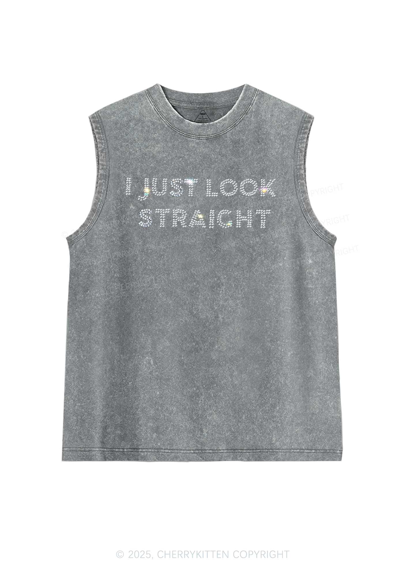 Rhinestone I Just Look Straight Pride Y2K Washed Muscle Tank Cherrykitten - Image 5