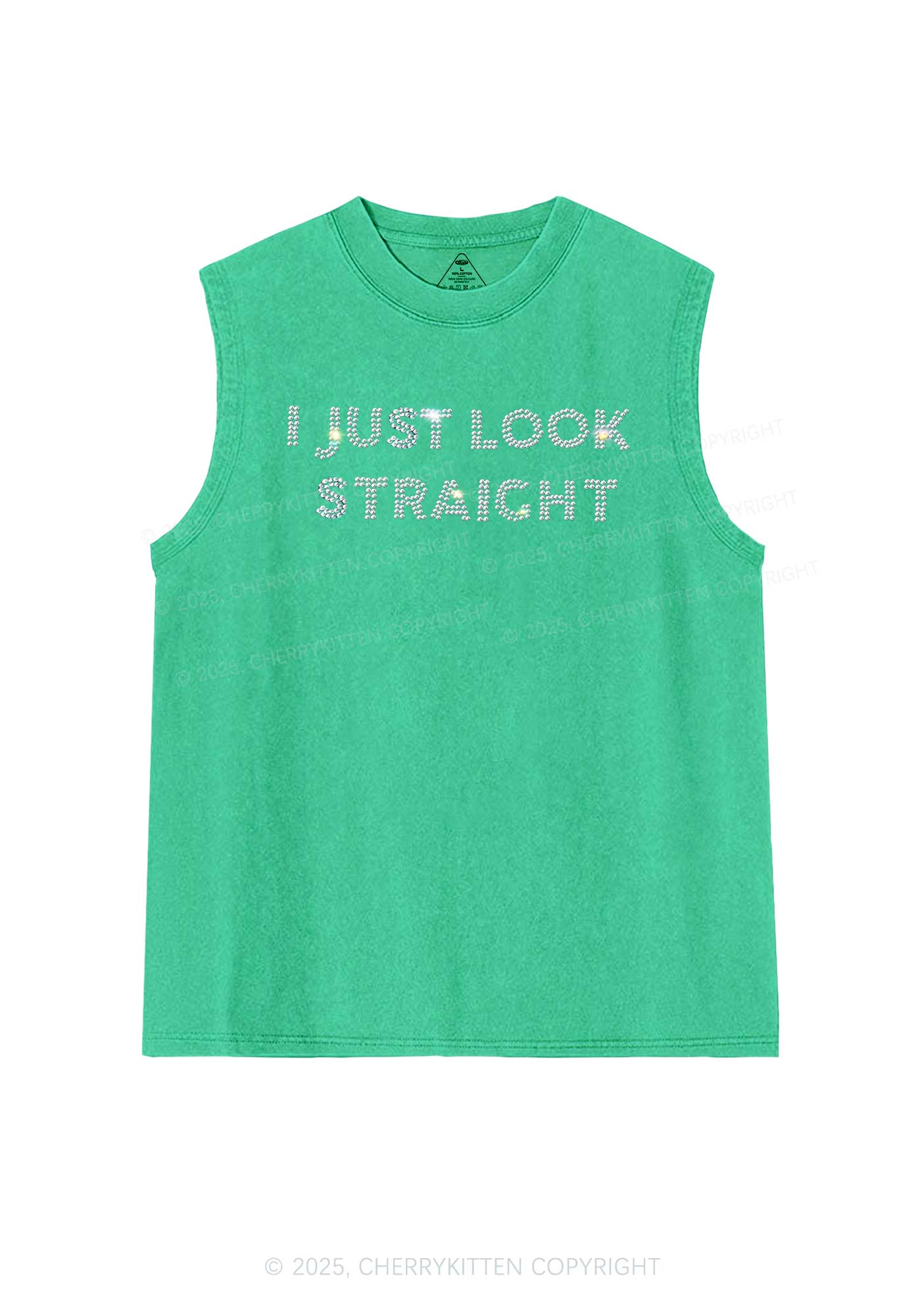 Rhinestone I Just Look Straight Pride Y2K Washed Muscle Tank Cherrykitten - Image 6