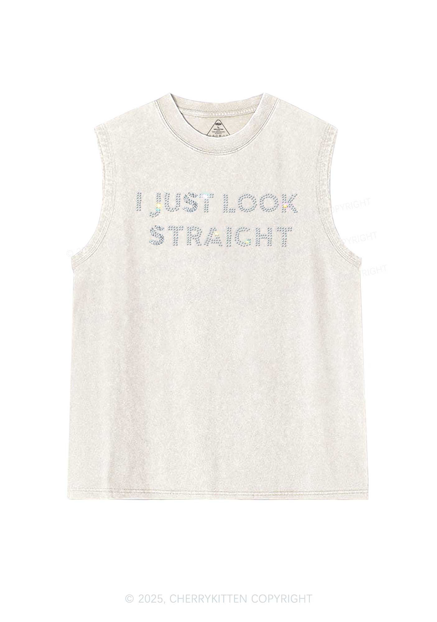 Rhinestone I Just Look Straight Pride Y2K Washed Muscle Tank Cherrykitten - Image 7