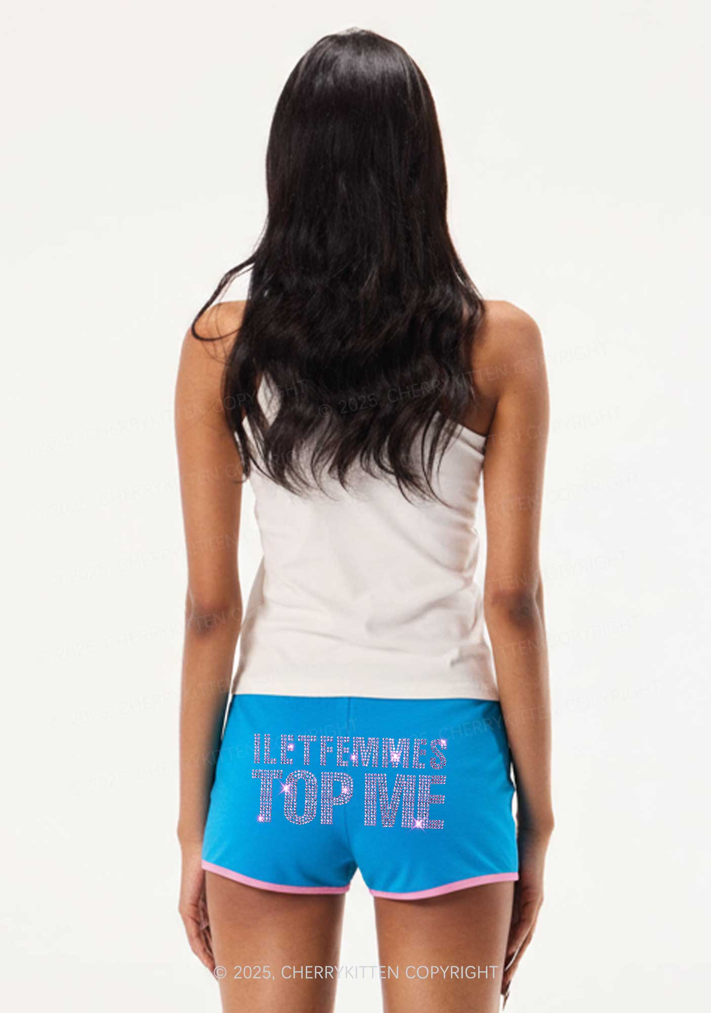 Rhinestone I Let Femmes Top Me Pride Y2K Booty Shorts Cherrykitten - Image 2