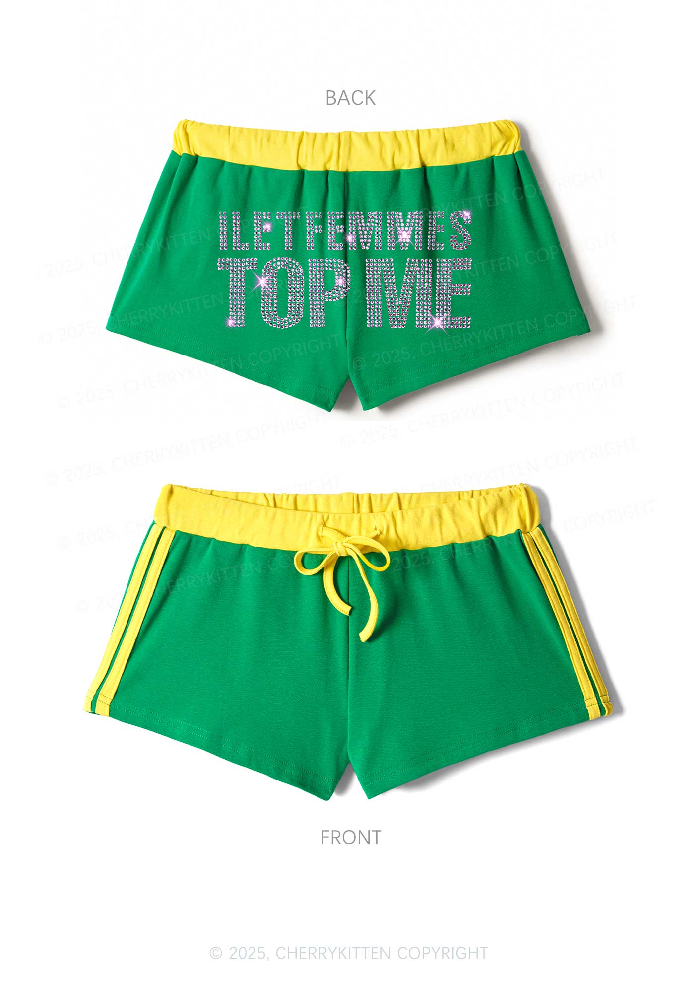 Rhinestone I Let Femmes Top Me Pride Y2K Drawstring Mini Shorts Cherrykitten - Image 5