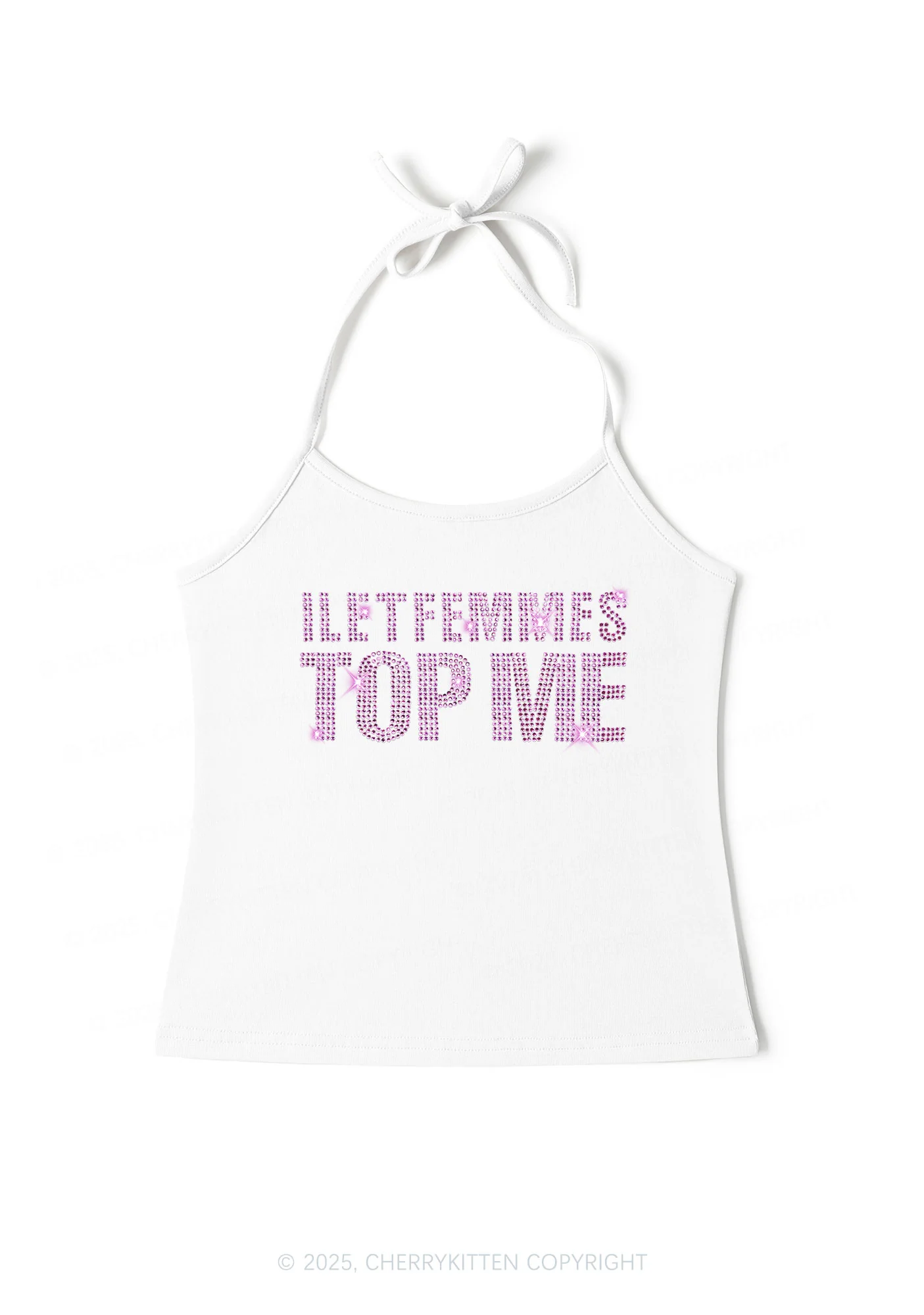 Rhinestone I Let Femmes Top Me Pride Y2K Halter Neck Cami Cherrykitten - Image 2