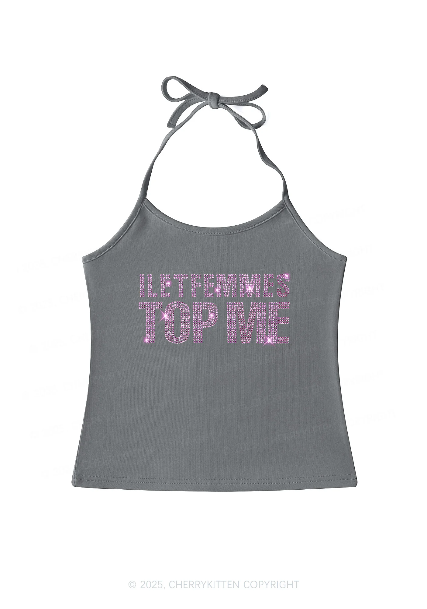 Rhinestone I Let Femmes Top Me Pride Y2K Halter Neck Cami Cherrykitten - Image 3