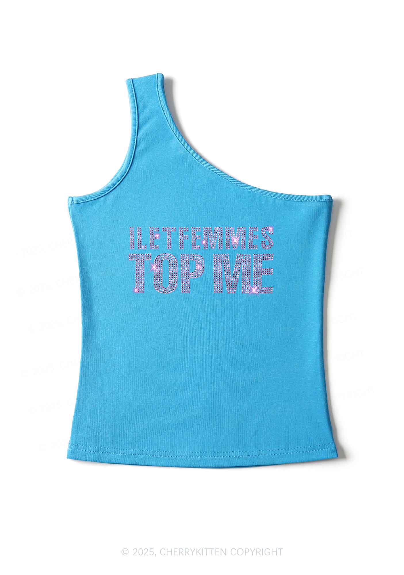 Rhinestone I Let Femmes Top Me Pride Y2K One Shoulder Tank Top Cherrykitten - Image 3