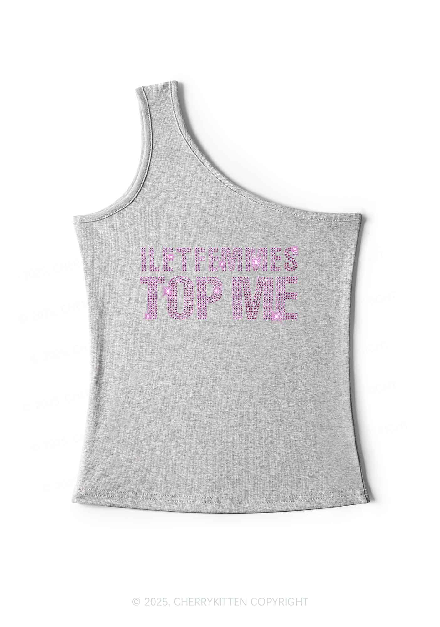 Rhinestone I Let Femmes Top Me Pride Y2K One Shoulder Tank Top Cherrykitten - Image 4