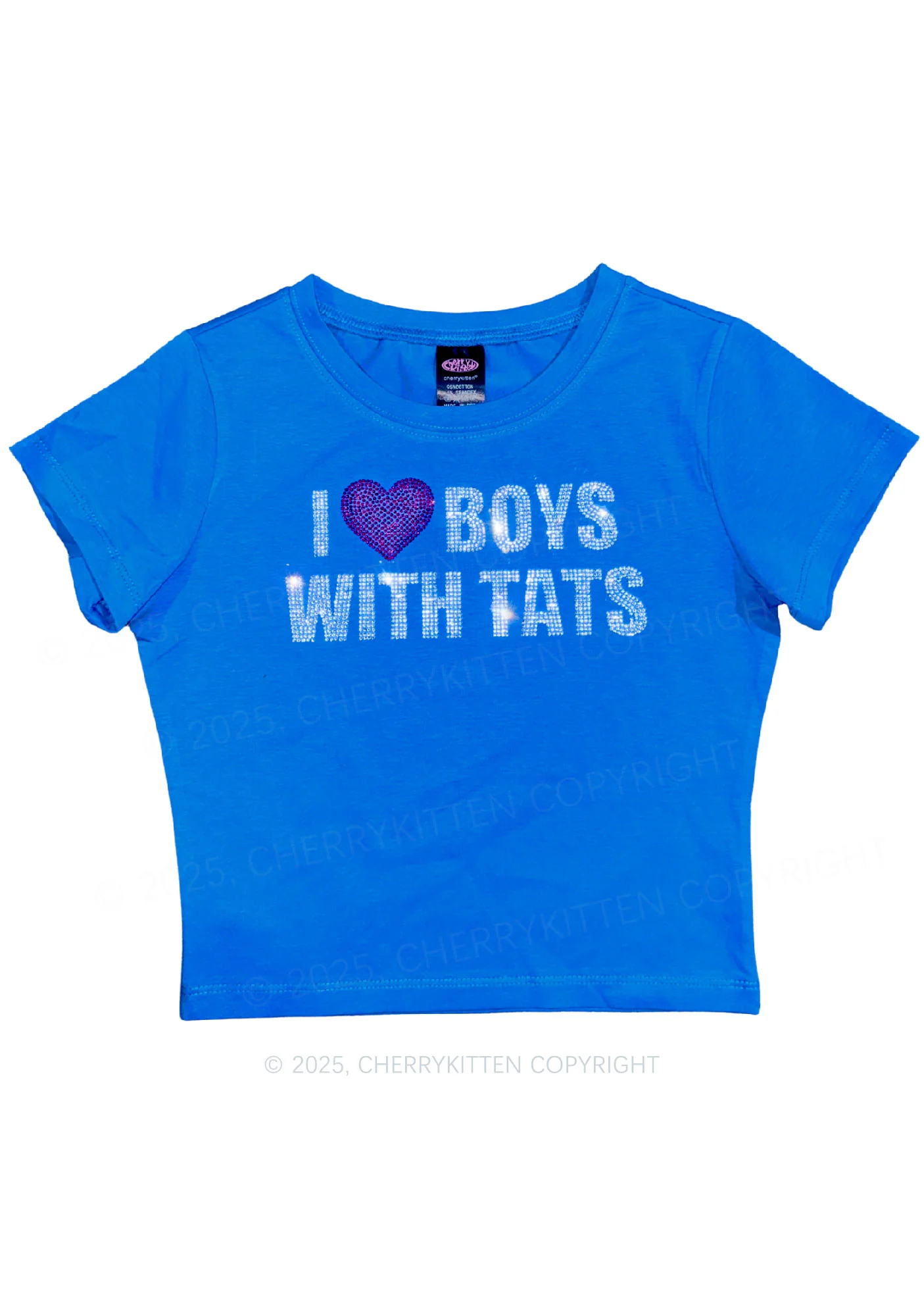 Rhinestone I Love Boys With Tats Y2K Baby Tee Cherrykitten - Image 2