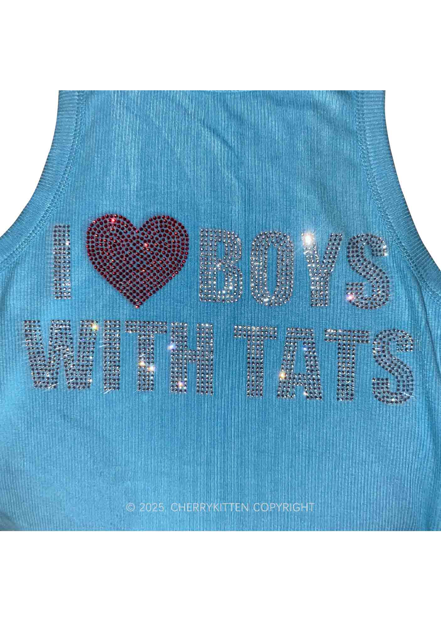 Rhinestone I Love Boys With Tats Y2K Crop Tank Top Cherrykitten - Image 2