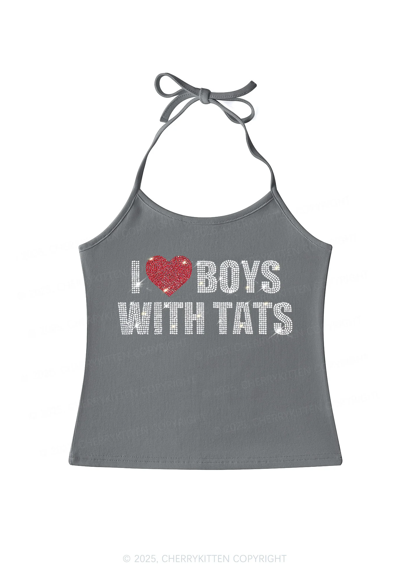 Rhinestone I Love Boys With Tats Y2K Halter Neck Cami Cherrykitten - Image 2