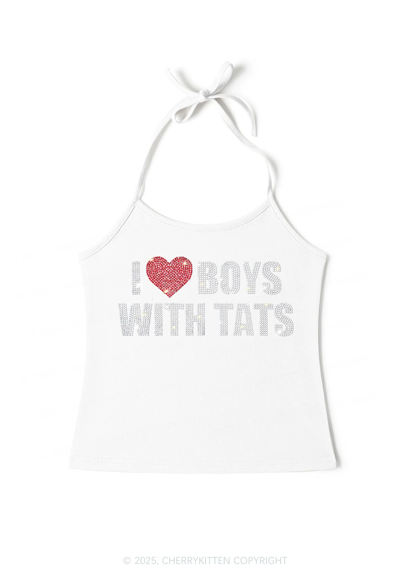 Rhinestone I Love Boys With Tats Y2K Halter Neck Cami Cherrykitten - Image 3