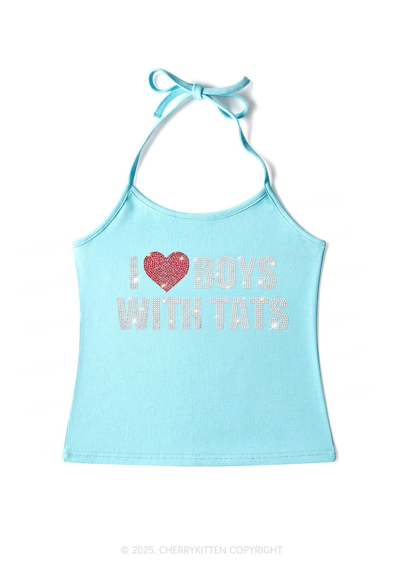 Rhinestone I Love Boys With Tats Y2K Halter Neck Cami Cherrykitten - Image 4