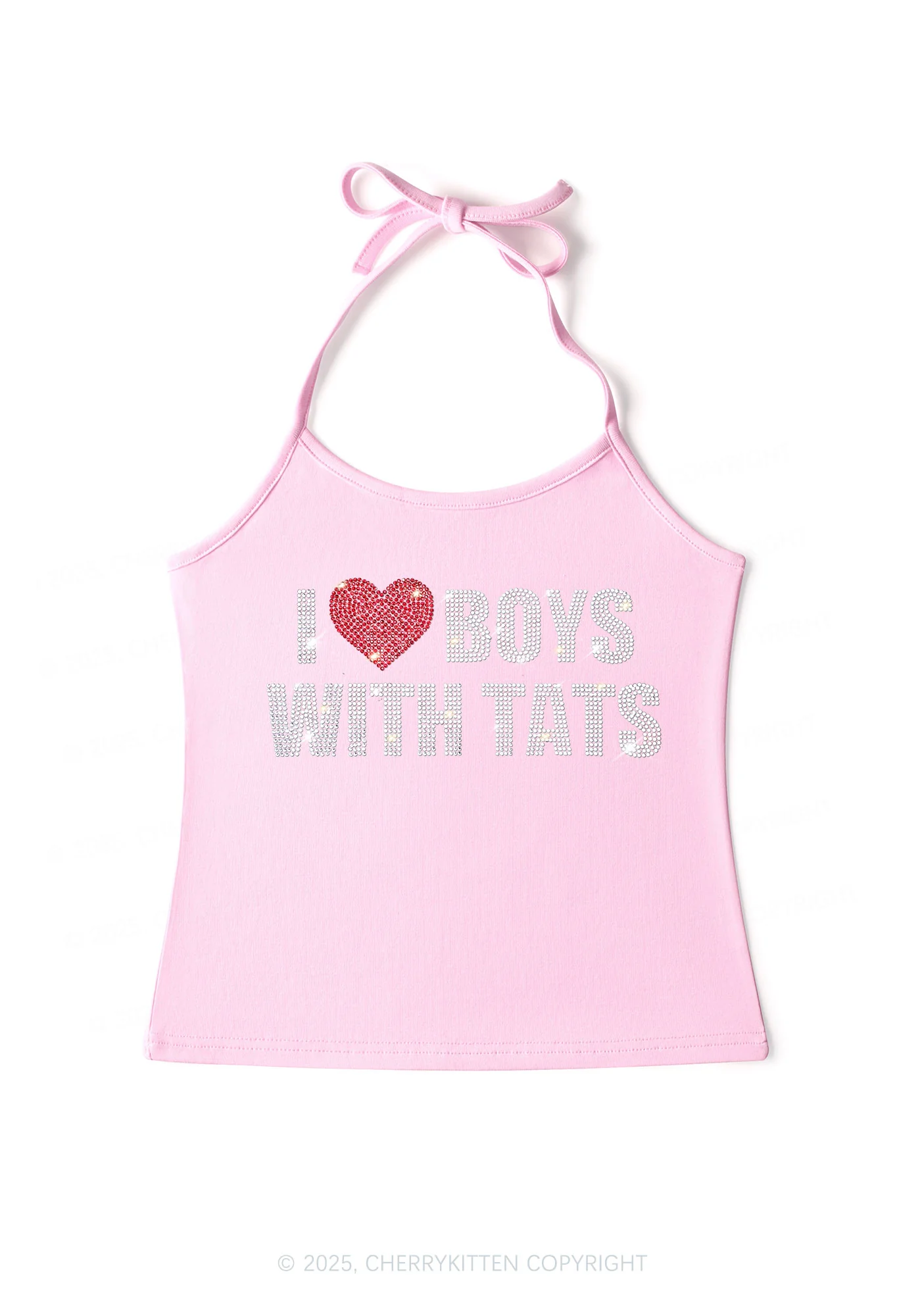Rhinestone I Love Boys With Tats Y2K Halter Neck Cami Cherrykitten - Image 5