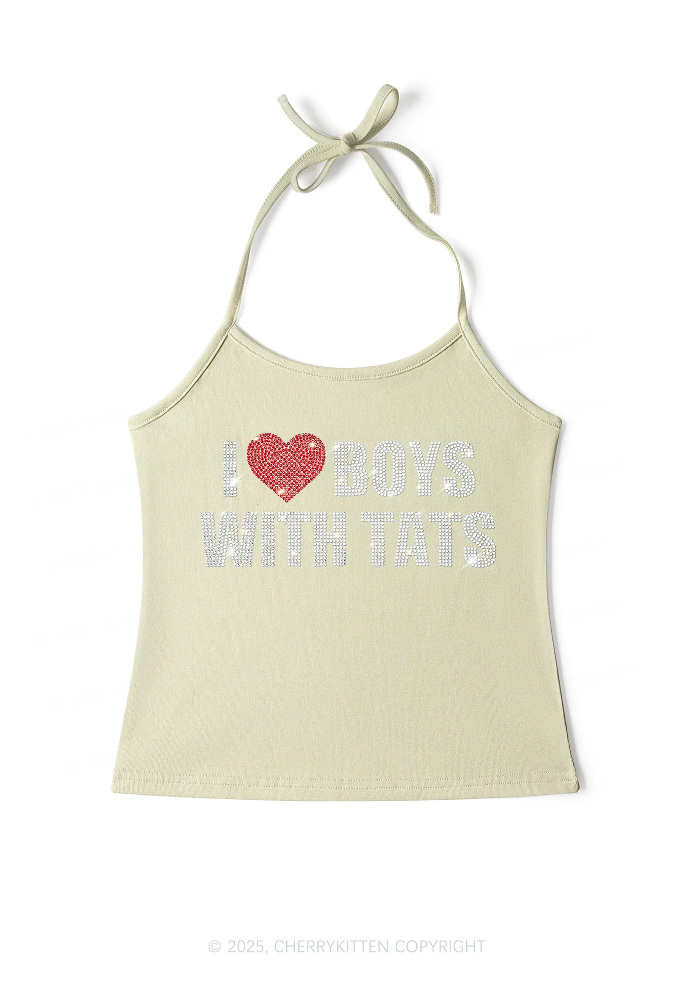 Rhinestone I Love Boys With Tats Y2K Halter Neck Cami Cherrykitten - Image 6