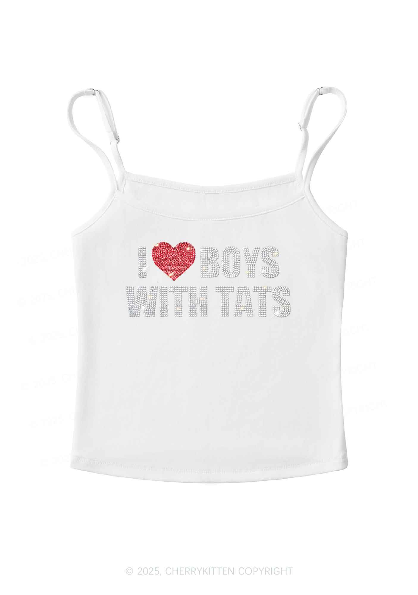 Rhinestone I Love Boys With Tats Y2K Spaghetti Strap Cami Cherrykitten - Image 4