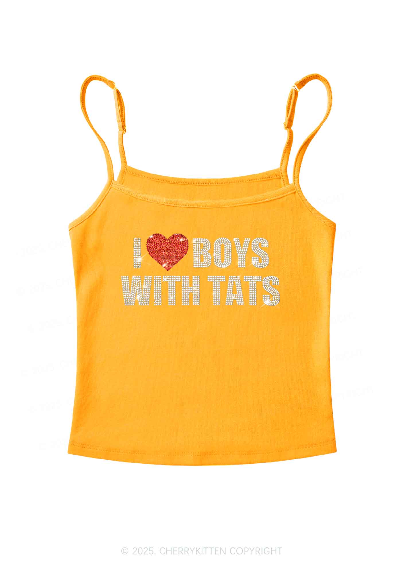Rhinestone I Love Boys With Tats Y2K Spaghetti Strap Cami Cherrykitten - Image 6