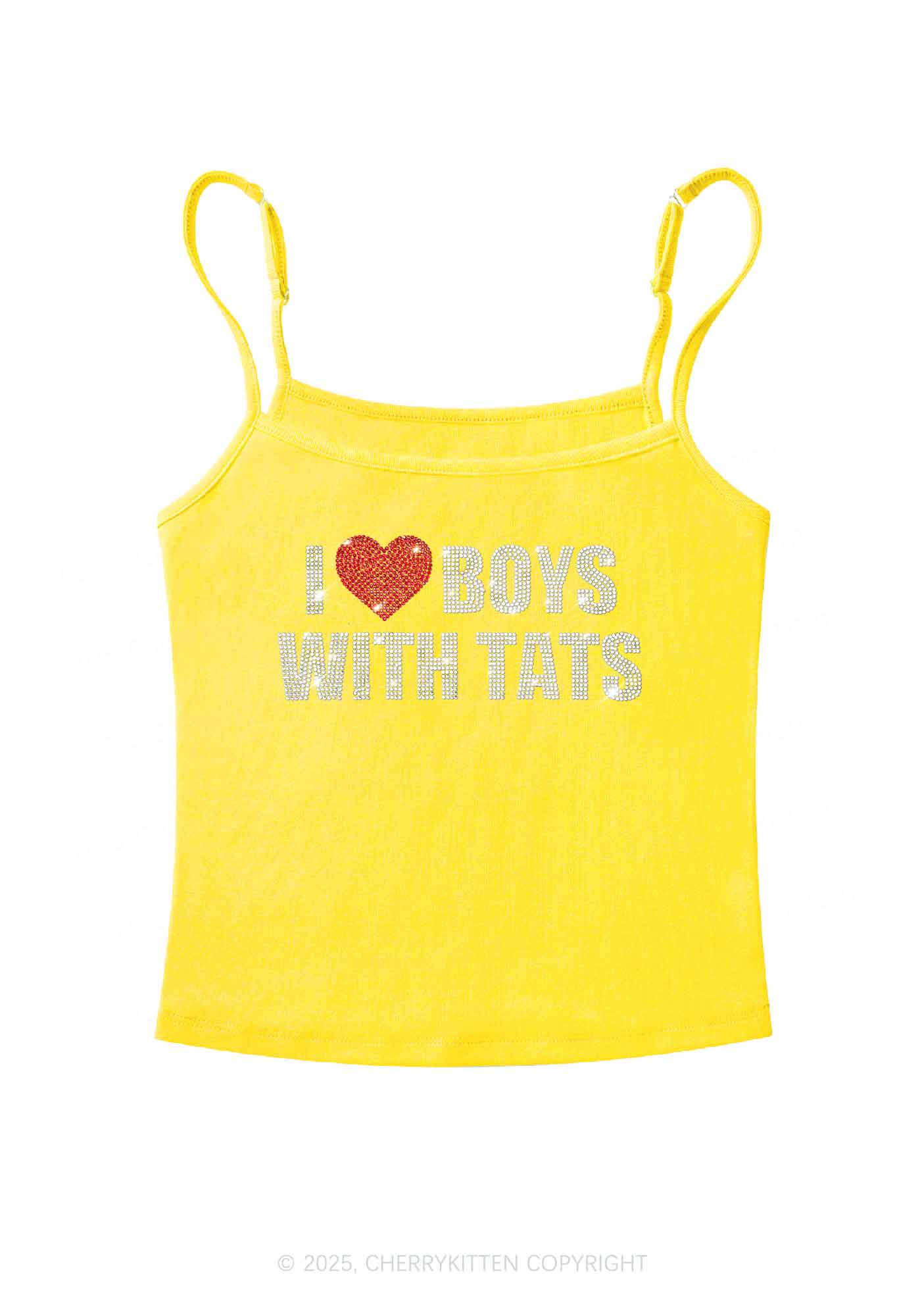 Rhinestone I Love Boys With Tats Y2K Spaghetti Strap Cami Cherrykitten - Image 7