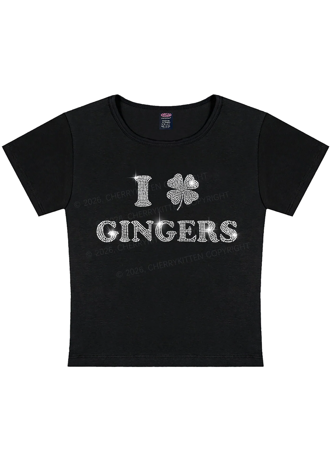 Rhinestone I Love Gingers St Patricks Y2K Baby Tee Cherrykitten - Image 3