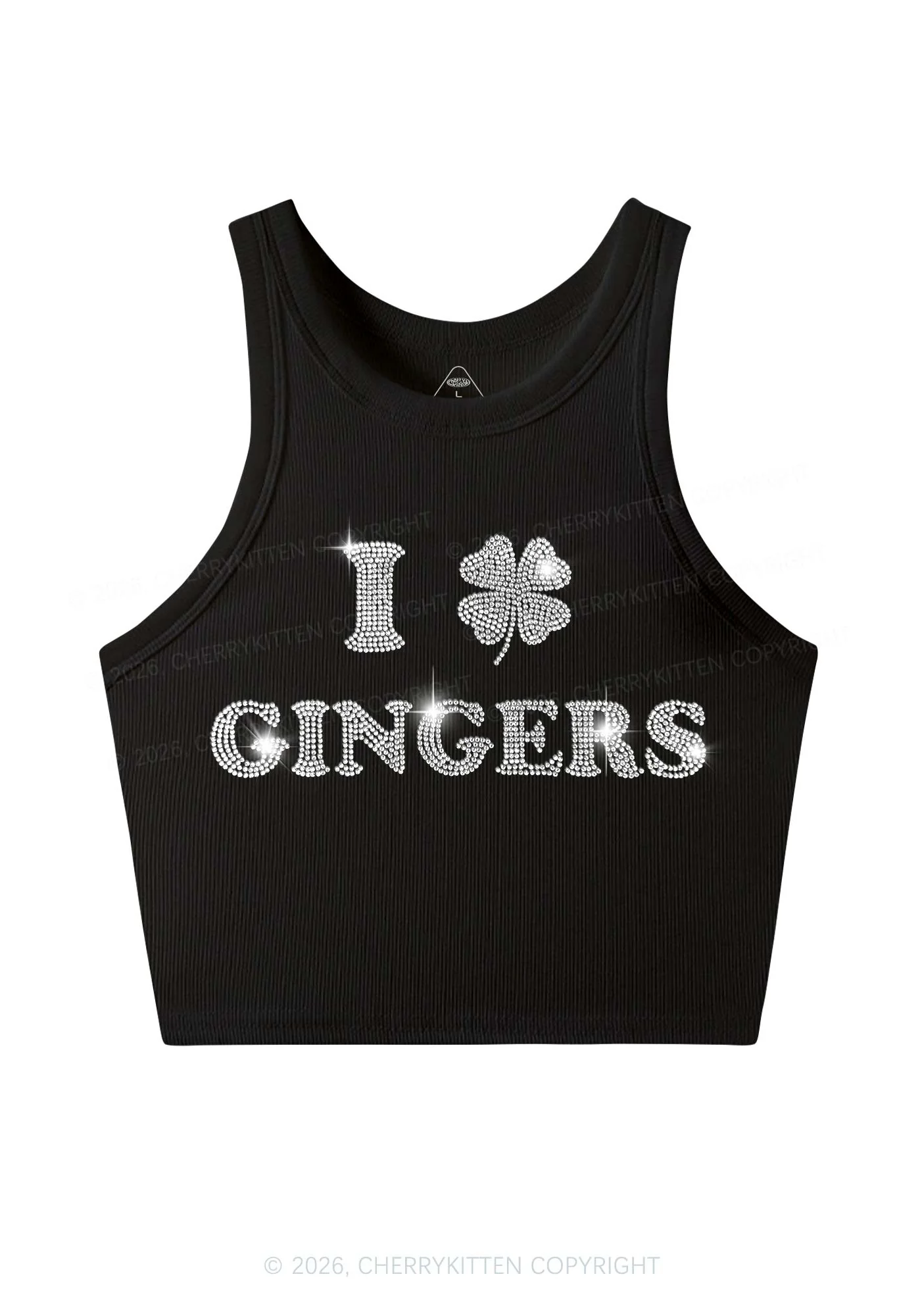 Rhinestone I Love Gingers St Patricks Y2K Crop Tank Top Cherrykitten - Image 3