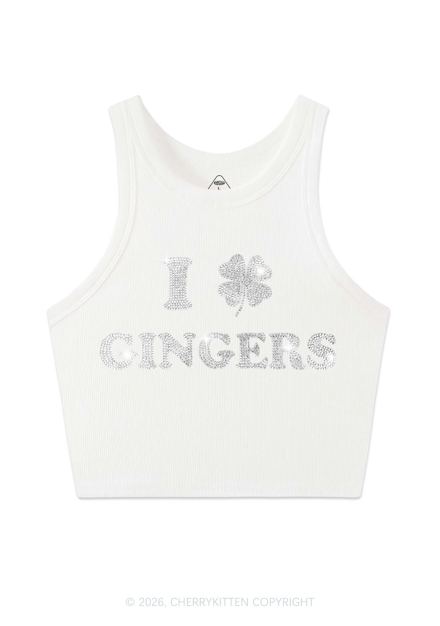 Rhinestone I Love Gingers St Patricks Y2K Crop Tank Top Cherrykitten - Image 4