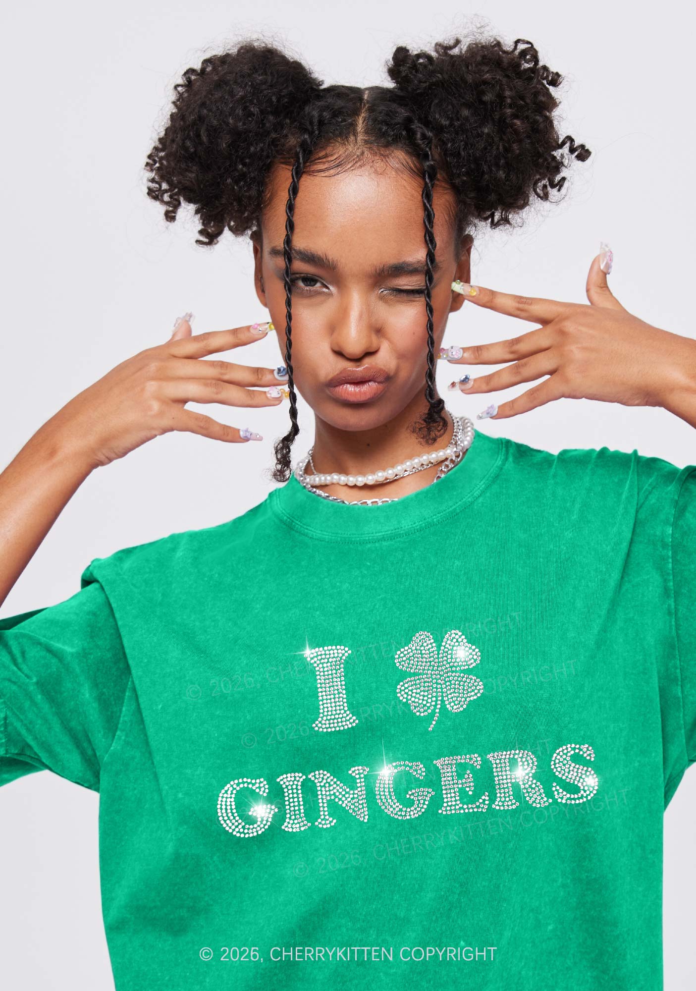 Rhinestone I Love Gingers St Patricks Y2K Shirts Washed Tee Cherrykitten - Image 2