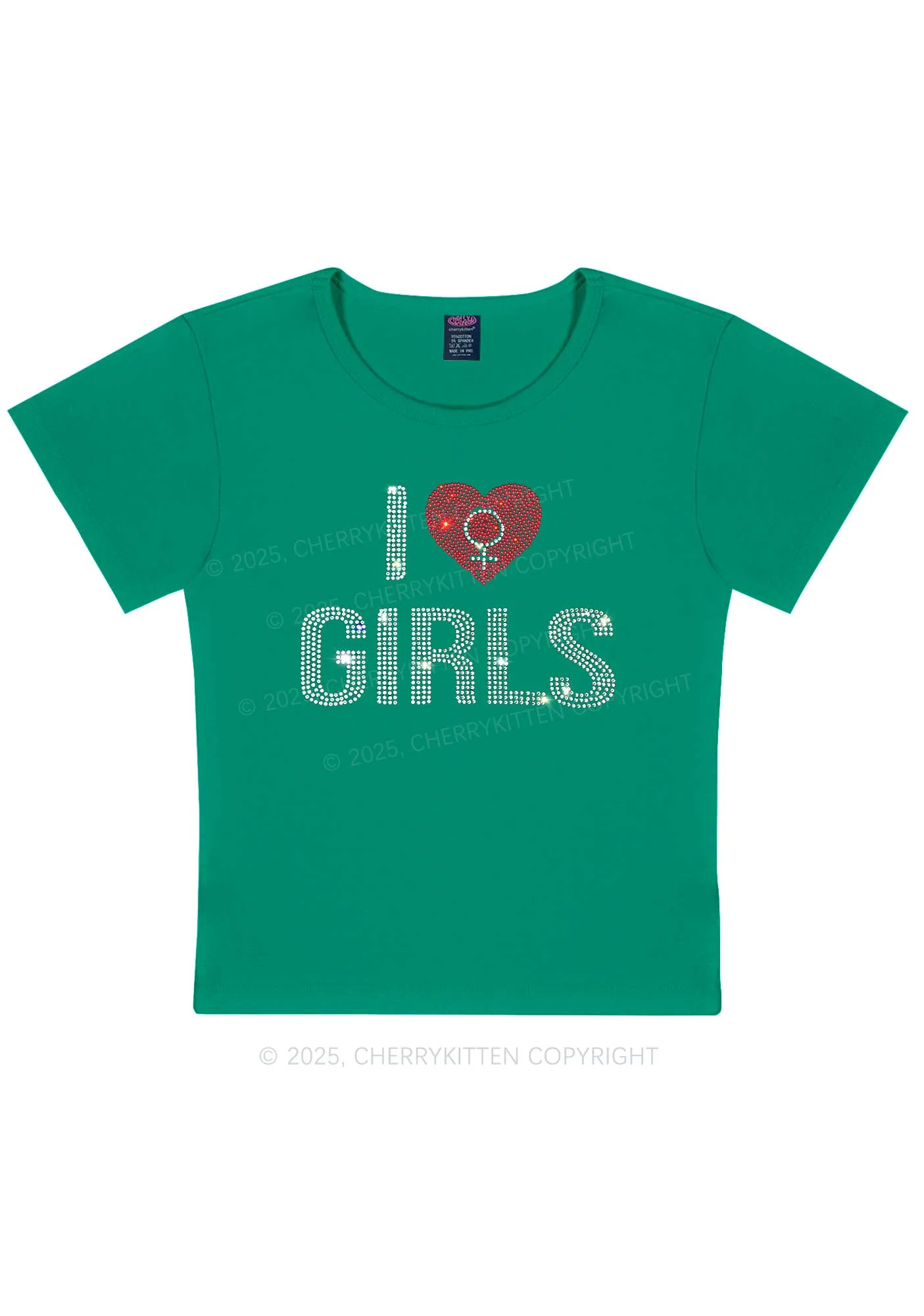 Rhinestone I Love Girls Pride Y2K Baby Tee Cherrykitten - Image 10