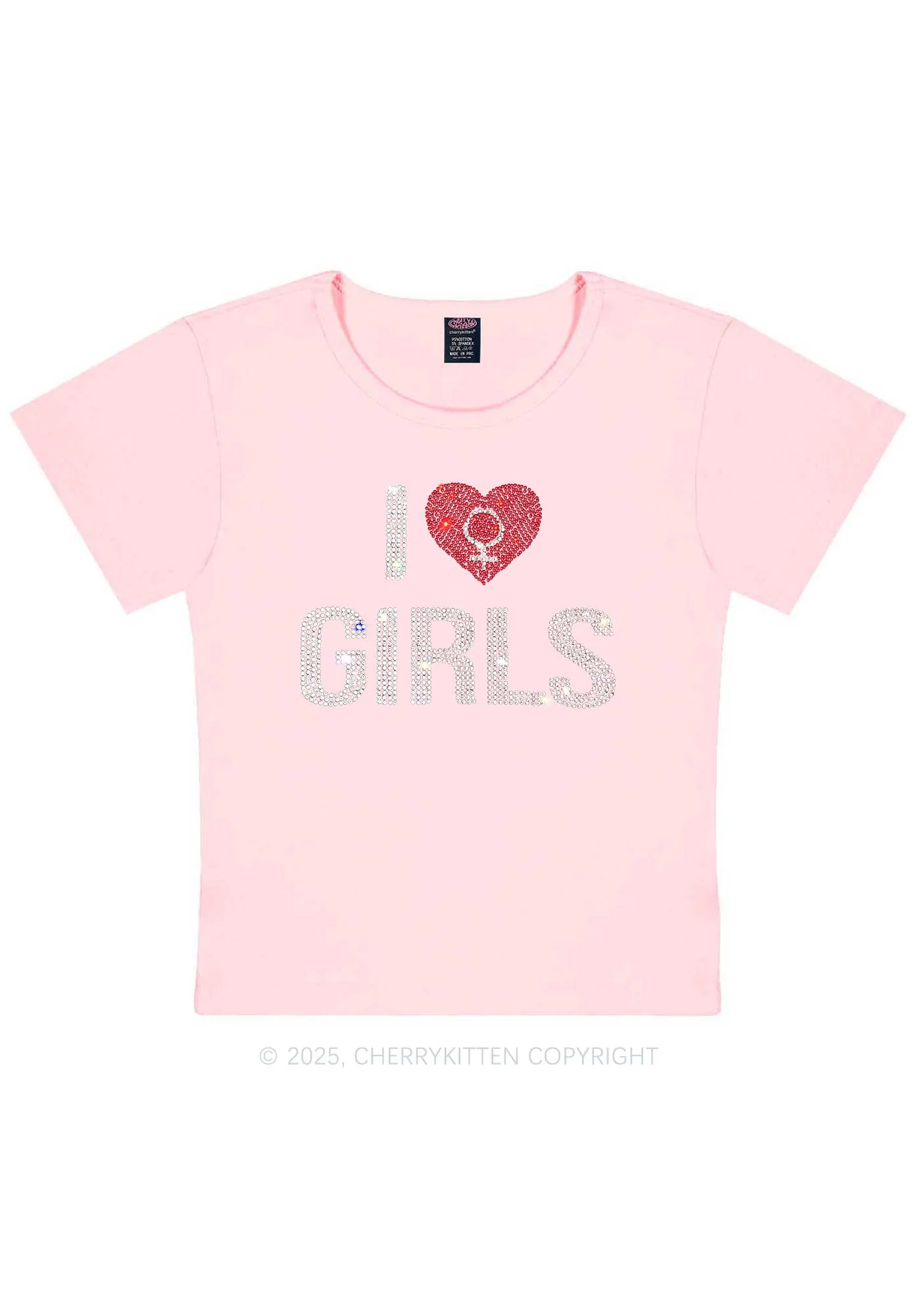 Rhinestone I Love Girls Pride Y2K Baby Tee Cherrykitten - Image 11