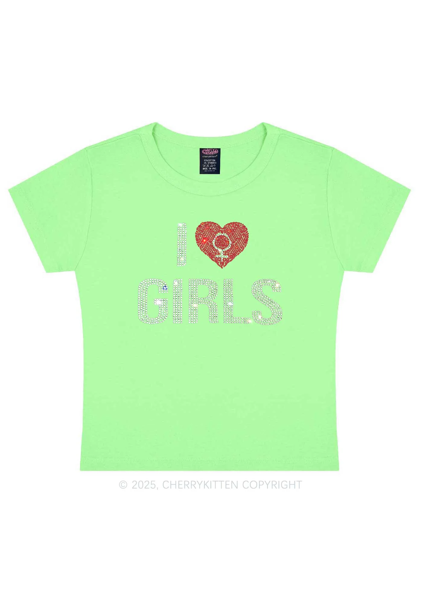 Rhinestone I Love Girls Pride Y2K Baby Tee Cherrykitten - Image 12