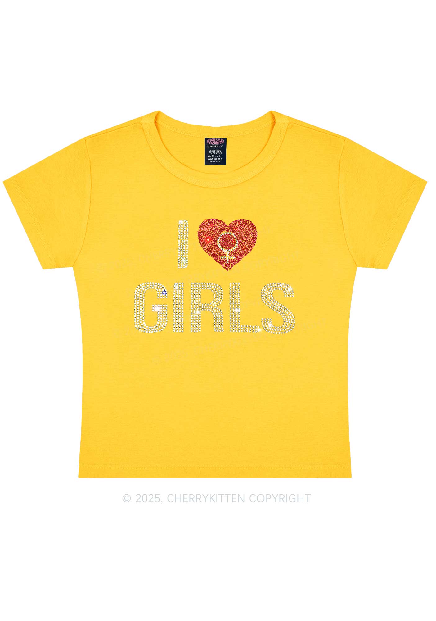 Rhinestone I Love Girls Pride Y2K Baby Tee Cherrykitten - Image 3