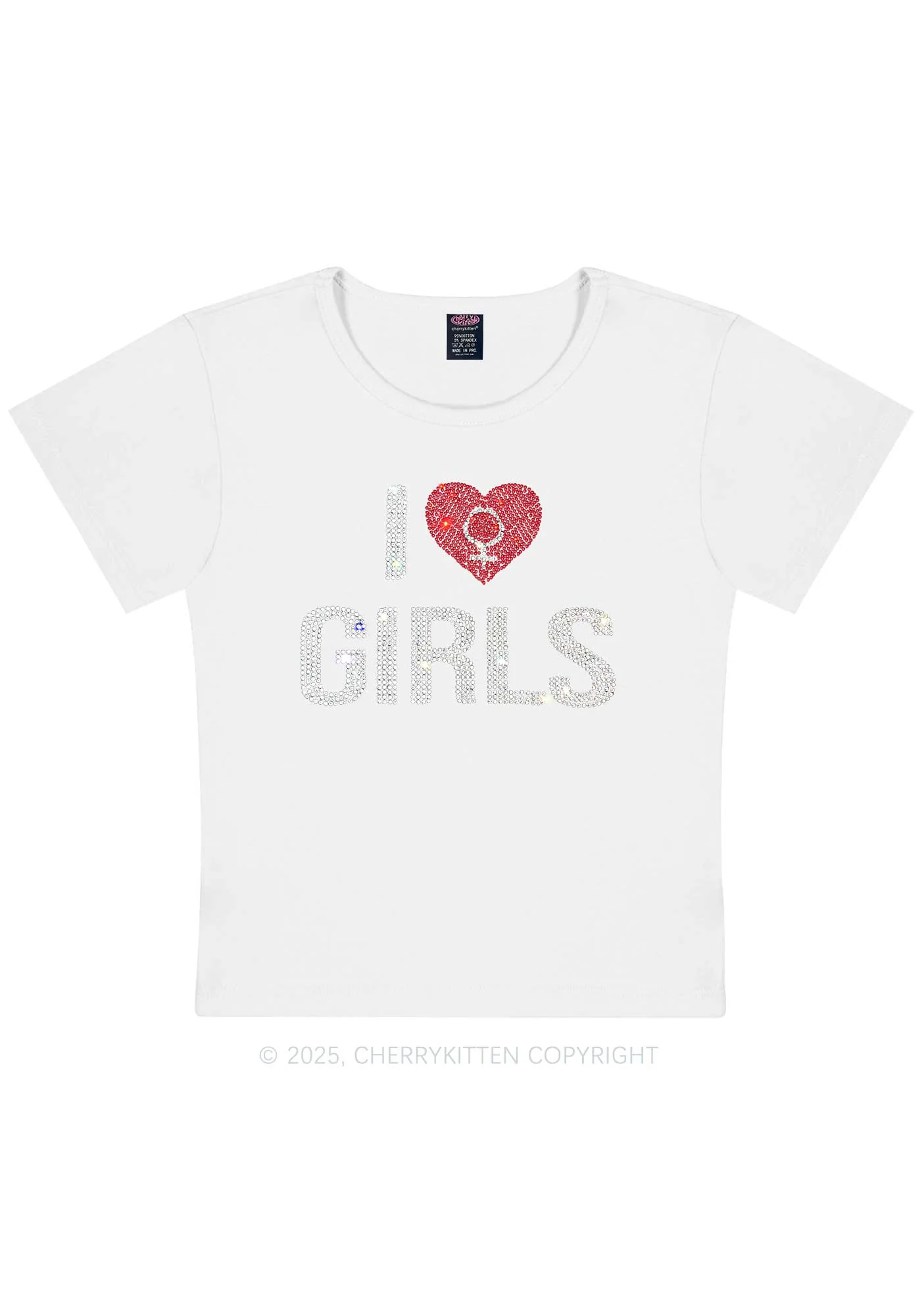 Rhinestone I Love Girls Pride Y2K Baby Tee Cherrykitten - Image 4