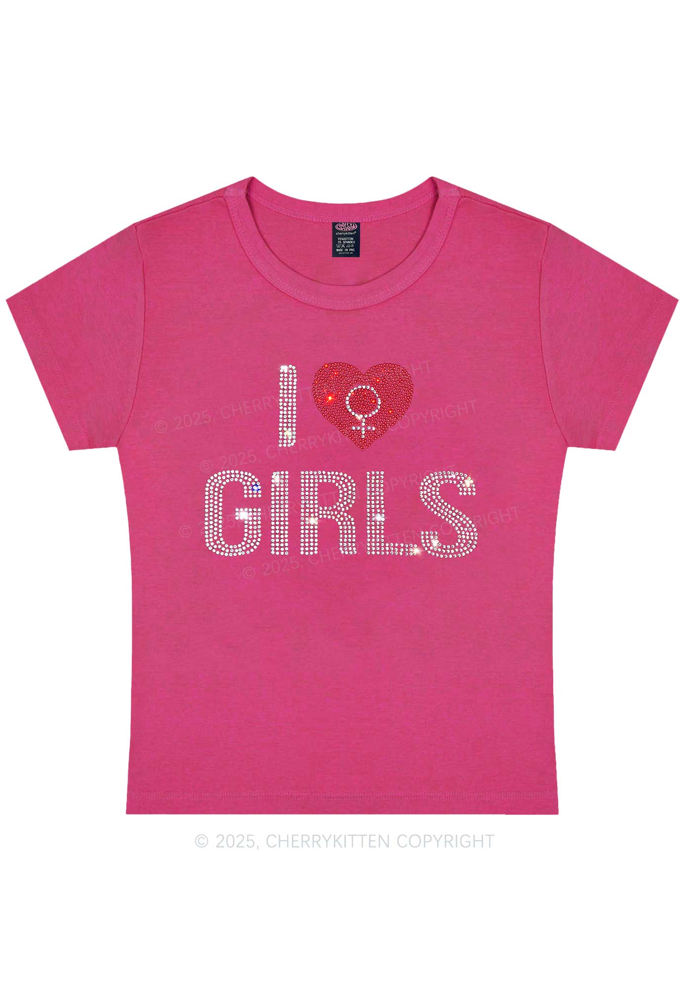 Rhinestone I Love Girls Pride Y2K Baby Tee Cherrykitten - Image 5