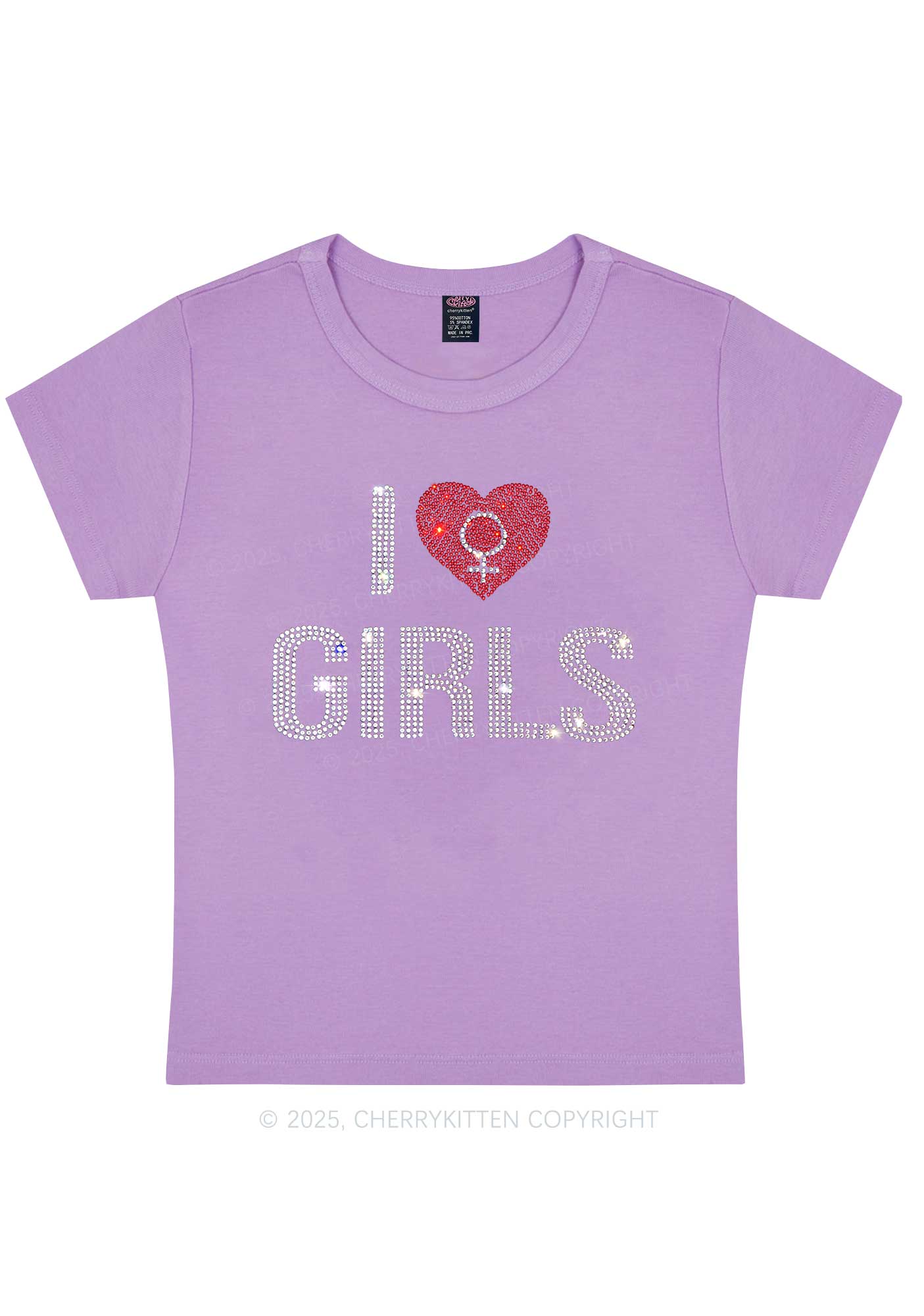 Rhinestone I Love Girls Pride Y2K Baby Tee Cherrykitten - Image 6